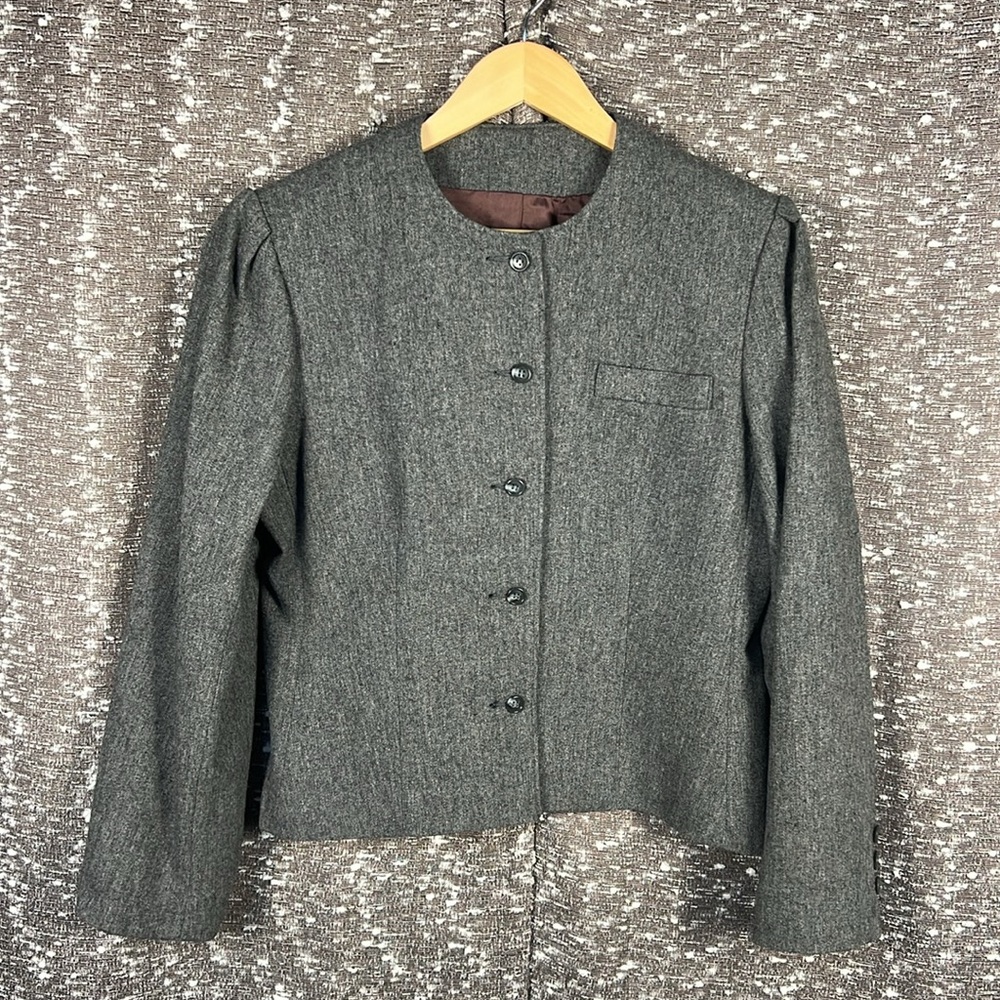 David Brooks Gray Wool Blend Button‎ Up Blazer Jacket with Front Pocket Size 8